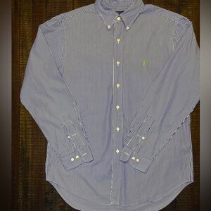 Ralph Lauren Navy Striped Button‎ Down Shirt Classic Fit SZ L Prep Ivy League